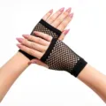 Black short fishnet fingerless gloves for women party clubwear and Halloween costumes. - Black