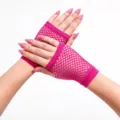 Short pink fishnet fingerless gloves mesh party costume performance accessories stylish look - Rose Red