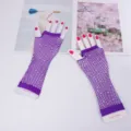 Gants résille strass violet, gants résille brillants sans doigts pour fête costumée. - Taille unique / Violet