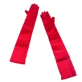 Women red satin long gloves elegant evening opera costume party wedding accessories. - Red