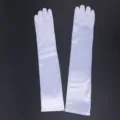 45cm white satin long gloves, elegant formal evening wear gloves for women stage performance. - One Size / White