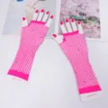 Gants longs en résille rose vif ornés de strass scintillants pour fêtes, résille sexy. - Taille unique / Rose rouge