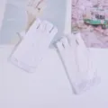 Gants courts en dentelle blanche sans doigts gants floraux anti-UV pour mariage fête de thé - Taille unique / Blanc