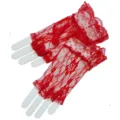 Gants en dentelle rouge sans doigts pour femmes, design à volants pour spectacle et été. - Taille unique / Rouge