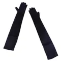 Black long satin gloves for women, elegant evening party cosplay and wedding accessories. - Black