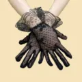 Gants en résille dentelle noire avec nœud et volants, élégante protection solaire estivale. - Taille unique / Style en dentelle / Noir
