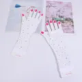 White rhinestone fishnet fingerless gloves, mid-length mesh party costume gloves for women. - One Size / White