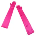 Hot pink long satin opera gloves for women evening party wedding and stage performance. - Rose Red