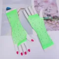 Neon green fishnet rhinestone long gloves sparkle mesh party clubwear costume accessories. - One Size / Green