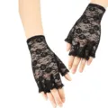 Gants sans doigts en dentelle noire pour femmes, courts floraux de mariage opéra protection - Taille unique / Mitaines à fleurs