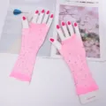 Pink rhinestone fishnet fingerless gloves sparkly mesh party costume gloves for women - One Size / Pink