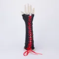Gants longs satinés noirs sans doigts avec lacet rouge, parfaits pour fête et soirée. - Taille unique / Rouge