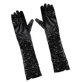 Gants longs élégants en satin noir avec fronces, idéaux pour soirées et mariages. - Taille unique / Noir