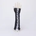Gants longs sans doigts noirs lacets satin chauffe-bras manches de costume de fête - Taille unique / Blanc