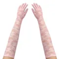 Pink long lace gloves elegant opera wedding party bridal gloves 53cm long floral design - Pink