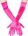 Bright pink long satin opera gloves for women, elegant evening party performance accessories. - One Size / Rose Red