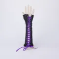 Black fingerless long lace-up gloves satin arm warmers for gothic Halloween party costume. - One Size / Purple