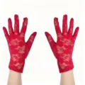 Gants courts en dentelle rouge pour femme mariage mariée protection solaire élégants. - Taille unique / Rouge