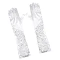 Gants longs en satin blancs 45cm plissés soirée de mariage accessoires de robe de mariée - Taille unique / Blanc