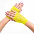 Gants courts en filet jaune néon sans doigts, gants de fête en maille pour costume. - Jaune