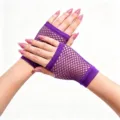 Gants résille courts sans doigts violets, design en maille élégant, parfaits pour soirée et fête. - Violet