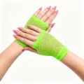 Neon Green Fishnet Fingerless Gloves Short Mesh Rave Party Costume Accessorise for Women - Green