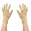 Women short lace sun protection gloves bridal wedding floral mesh sheer driving gloves - One Size / Nude