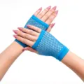 Short blue fishnet gloves mesh fingerless gloves for party costume performance wear 1pair - Blue