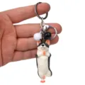 Süßer Yoga Hund Schlüsselanhänger mit Glocken und Karabiner, ideal für Autoschlüssel Tasche. - Einbeiniger Stand Husky / Weiß & Schwarz
