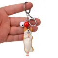 Niedlicher Yoga Corgi Schlüsselanhänger mit Glocken und Karabiner, idealer Autoschlüsselring und Taschendeko. - Einbeiniger Yoga-Corgi / Weiß und Rot