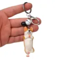 Schlüsselanhänger mit süßem Yoga Corgi Hund, Glocken und Metallkarabiner für Autos - Einbeiniger Yoga-Corgi / Weiß & Schwarz