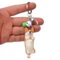 Yoga Corgi Schlüsselanhänger Detail, niedlicher Hund Anhänger mit Glocke und Karabiner. - Einbeiniger Yoga-Corgi / Weiß Grün