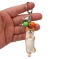 Niedlicher Yoga Corgi Schlüsselanhänger mit Metallkarabiner und Glocke für Taschen. - Einbeiniger Yoga-Corgi / Grün Orange