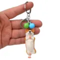 Niedlicher Yoga Corgi Schlüsselanhänger mit bunten Glocken und stabilem Metallring für Taschen. - Einbeiniger Yoga-Corgi / Grünblau