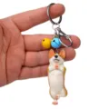 Niedlicher Yoga Corgi Schlüsselanhänger mit bunten Glocken, ideale Taschendeko für Paare. - Einbeiniger Yoga-Corgi / Gelb Blau