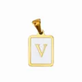 Minimalistischer Edelstahl weißer Emaillierter quadratischer Buchstabe V Anhänger Schmuck - Buchstabe V