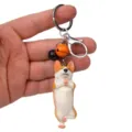 Corgi Yoga Hund Schlüsselanhänger mit Glocke und Karabiner, süßer Metall Schlüsselring. - Einbeiniger Yoga-Corgi / Orange & Schwarz