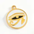 Gold-plated Eye of Horus pendant with white enamel round design for DIY jewelry making. - Eye of Horus Pendant