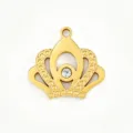 Gold stainless steel crown pendant with sparkling rhinestone for DIY jewelry making. - Crown Pendant