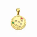 Closeup detail of golden stainless steel zodiac pendant with sparkly rhinestones and colorful stars. - Capricorn (Zodiac)
