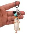 Schluesselanhaenger mit Suesser Yoga Corgi Figur Glocken und Karabiner fuer Handtasche. - Einbeiniger Yoga-Corgi / Schwarz und Hellblau