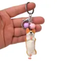 Süßer Corgi Yoga Pose Schlüsselanhänger mit bunten Glöckchen und Metallkarabiner für Tasche. - Einbeiniger Yoga-Corgi / Lila Rosa