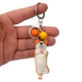 Niedlicher Yoga Corgi Schlüsselanhänger mit Glocken Metall Ring süßer Hund Tasche Anhänger Detail - Einbeiniger Yoga-Corgi / Gelborange