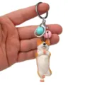 Corgi Yoga Hund Schlüsselanhänger Detail, süßer Harz Tier Anhänger mit Glocke und Karabiner. - Einbeiniger Yoga-Corgi / Rosa Und Hellblau