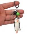 Süßer Yoga Hund Schlüsselanhänger mit Glocken, kreativer Tier Charme Metall Schlüsselring - Einbeiniger Stand Husky / Grün-Schwarz