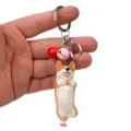 Süßer Corgi Yoga Hund Schlüsselanhänger mit Glocken und Metallring für Autoschlüssel und Taschen. - Einbeiniger Yoga-Corgi / Rot Rosa