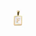 Gouden vierkante schelp letter F hanger roestvrij staal DIY ketting armband sieraden - Letter F / 5 Stuks/Verpakking