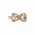 Gold bow pendant charm with clear cubic zirconia paved, ideal for DIY necklace or bracelet. - Bow / White