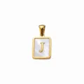Goudkleurige titanium stalen vierkante hanger met moederschelp inlay en letter J accessoire. - Letter J / 5 Stuks/Verpakking