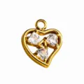 Gold heart pendant with three sparkling zirconia stones, perfect for DIY jewelry making. - Single Color Heart / White